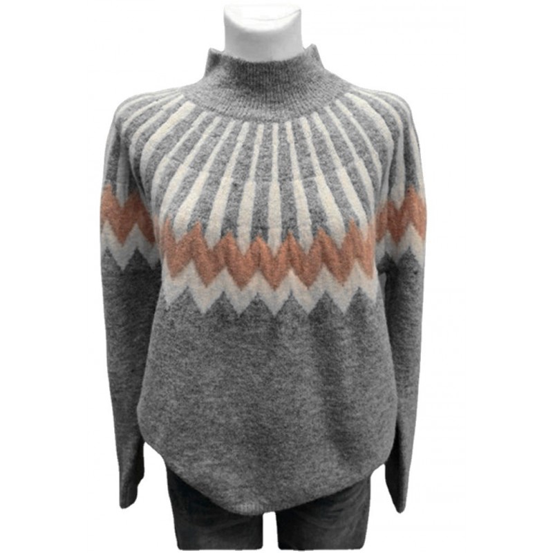 Western Autumn Winter Women Fashion Diamond Half High Collar Long Sleeve Knitted Sweater