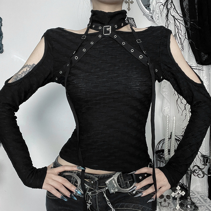 Women Gothic Fashion Hollow Long Sleeve T-Shirt