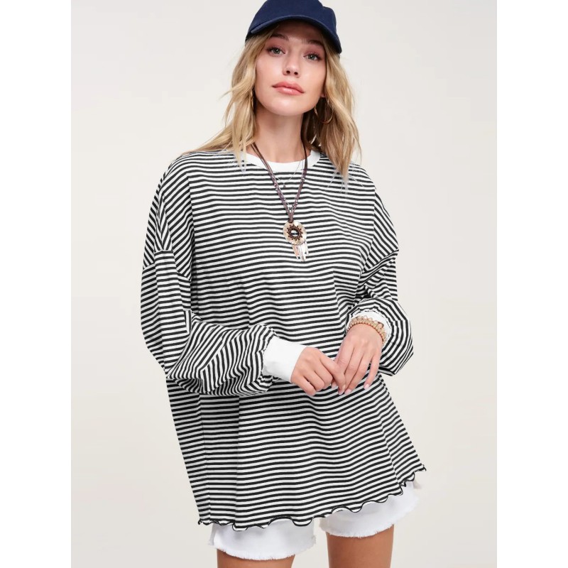 Women Casual Stripe Crewneck Long Sleeve Sweatshirt