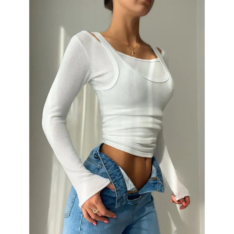 Women Fashion Y2K Solid Color Long Sleeve T-Shirt