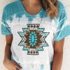 Women Fashion Round Neck Geometry Printing Western Style Short Sleeve T-Shirt